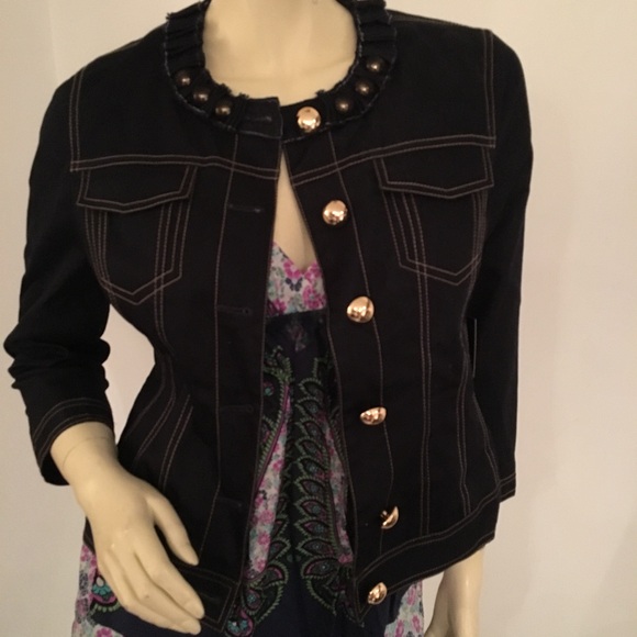 Tahari dark Denim 3/4 sleeve jacket size small. - Picture 6 of 8